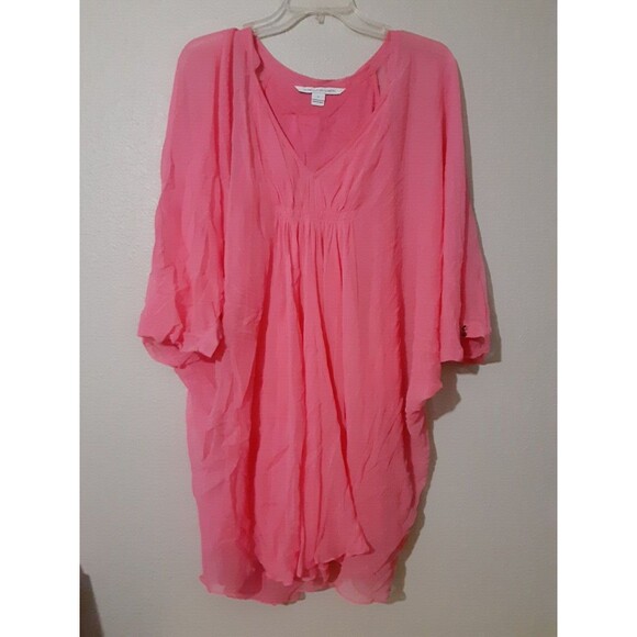 Diane Von Furstenberg Blouse Women Size 6 Pink Silk Layered V Neck Tunic - Picture 1 of 14